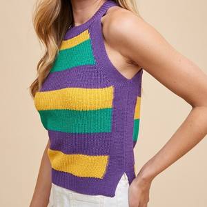 Tùy Chỉnh Bán Buôn Mardi Gras Của Phụ Nữ Mùa Hè Sọc Halter Cổ Áo Len Đan <span class=keywords><strong>Tank</strong></span> Top Nhà Sản Xuất - Product Image 2