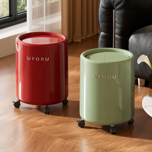 ถังขยะทรงกระบอกยูโฟรูพร้อมฝาปิดและล้อ ถังขยะในร่มสำหรับห้องนั่งเล่นและห้องน้ำ ความจุขนาดใหญ่ สีแดงและสีเขียว - Product Image 2