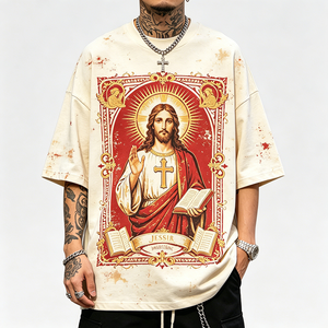 T-shirt Homme en Coton 280gsm Imprimé Oversize Confortable pour Porter Toute la Journée - Product Image 1