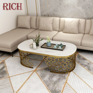 Mô Hình Mới Hiện Đại Bằng Thép Không Gỉ Cơ Sở Trắng Bàn Trà Cà Phê Phòng Khách Đồ Nội Thất Thiết Kế Hình Bầu Dục Đá Cẩm Thạch Top Trà Bàn Cà Phê - Product Image 2