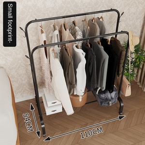 Rak pengering kain portabel, rak komoditas sepatu garmen tipe lantai lipat, Rak pengering kain portabel bebas bergerak dua batang - Product Image 4