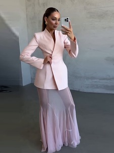 Nuovo Completo Elegante da <span class=keywords><strong>Donna</strong></span> Bettergirl di Alta Qualità, Abito in Raso <span class=keywords><strong>Rosa</strong></span> con Gonna a Sirena in Rete, Vestito Aderente in Due Pezzi - Product Image 4