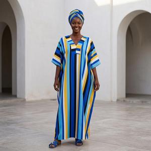 Túnica Africana Kanga para Mujer, Ecológica, de Poliéster Ligero, con Rayas y Estampado Liso, para Primavera, Otoño y Verano - Product Image 5