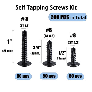 <b>Self</b> <b>Tapping</b> <b>Screw</b> For Metal 410 Stainless Steel Round Head Washer #8 1 1/2 3/4 Inch Boxed Set 200 Pcs - Product Image 4