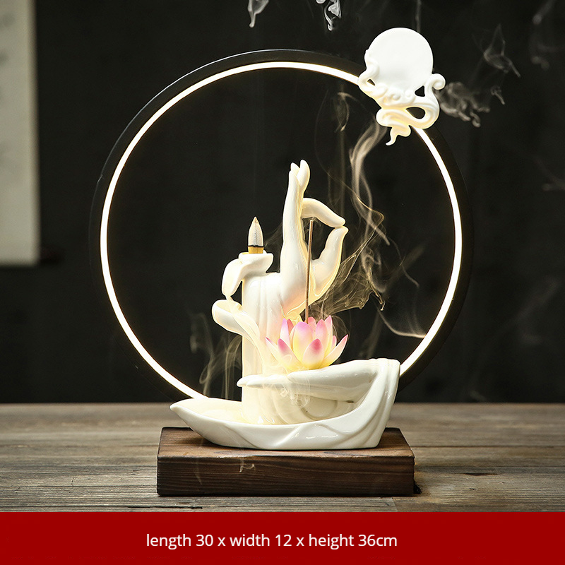 Lotus à LED de la main du Bouddha (anneau de lampe glaçure blanche)