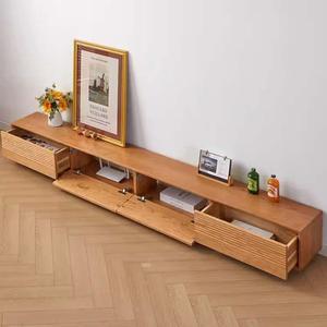 Meuble TV en bois massif, bois de cerisier, 240 cm, style moderne minimaliste, meuble de rangement pour salon - Product Image 2