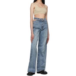 Jeans Personalizados para Mujer, Cintura Alta, Cierre de Cremallera, Pierna Recta, Casuales, Azules - Product Image 5