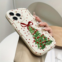 Coque de téléphone antichoc à bords ondulés motif crème pour iPhone 16 15 13 12 17 Pro 18 Pro Max – Cadeau de Noël