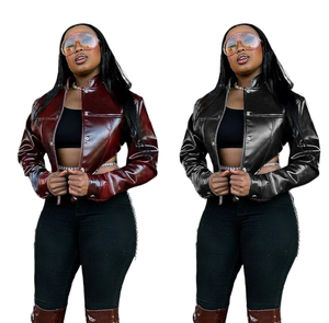 Wholesale Customized Y2K Sexy <b>Women's</b> Varsity Crop <b>Jacket</b> PU Leather Logo Print Breathable Spring <b>Summer</b> Autumn Winter - Product Image 1