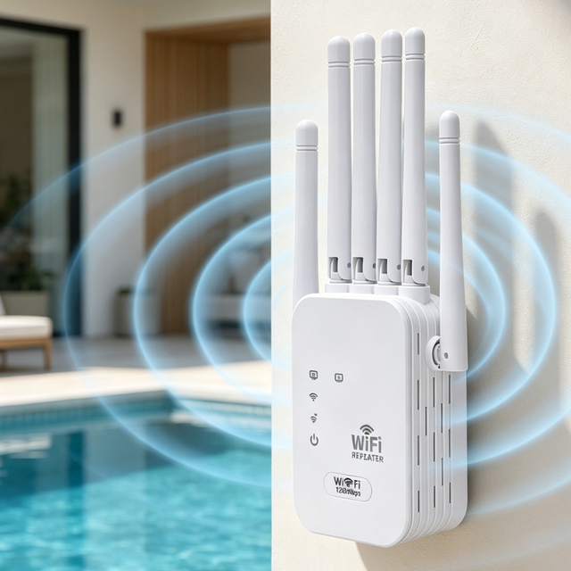 Long Range 1200Mbps Wifi Signal Booster 6 Antennas Dual Band Wall Plug Wireless Repeater for Large House  RE1200LG