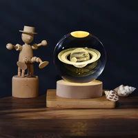 Logo personnalisé 3D gravure laser système solaire boule de cristal fabricant crysta vierge prix de gros avec une base LED