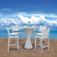 Table de bar OSMEN Cayan en aluminium avec porte-glace, table en rotin, table haute de bar en métal pour terrasse extérieure