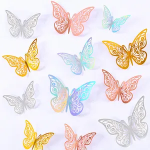 Nicro Wholesale Hollow Three-Dimensional Butterfly Background Wall Paste Background Decoration Colorful Butterfly Sticker