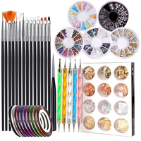Boîte ronde en fil d'or et d'argent pour manucure, ensemble complet d'autocollants pour ongles en gel avec lampe uv