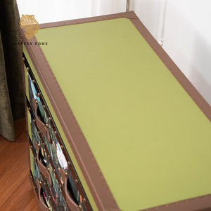 Cassettiera Vintage Stile Baule a 3 Cassetti, Cassettiera Contenitore <span class=keywords><strong>Imbottita</strong></span> con Stampa Tropicale Giungla e Maniglie in Pelle, Mobile Cassettiera - Product Image 4