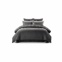 Parure de lit de luxe en coton brodé satiné anthracite pour très grand lit, 4 pièces, idéale pour mariage et maison