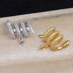 Pendentif en forme de serpent lisse avec base creuse, accessoire de bricolage pour bijoux, argent S925 avec base en perle 5792 pour perles de zodiaque - Product Image 1