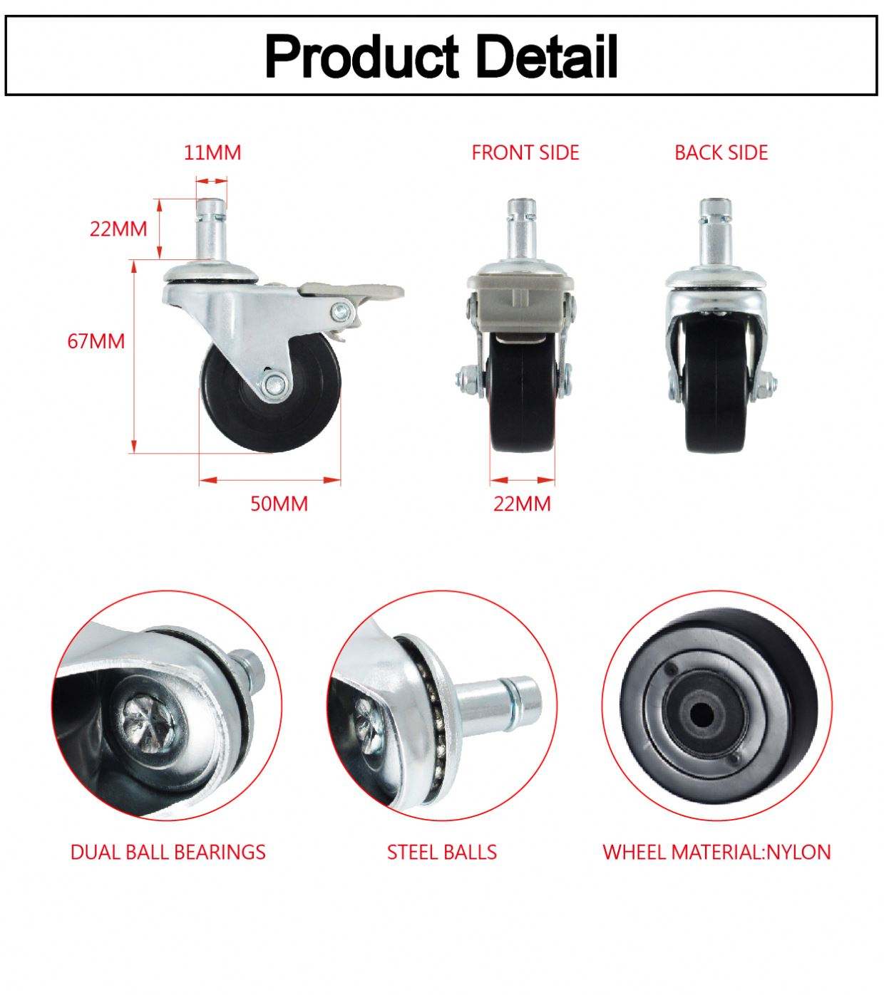 2 Caster Wheels With Brakes