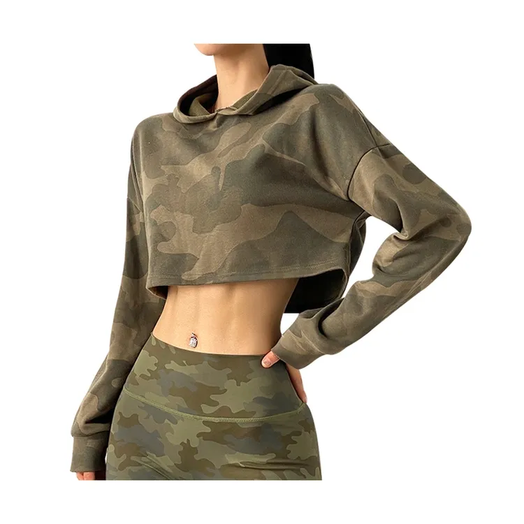 Military Style Camouflage Hoodies Women Hooded Coat Casual Camo Hoodie Sweatshirt Femme Hoodie Gym Sports Crop Tops