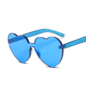 Logo personnalisé Pas Cher En Plastique En Gros Personnalisé Sans Cadre Bonbons Couleur PC Sans Monture Lunettes De Soleil Nouvelles Lunettes De Soleil À La Mode En Forme De Coeur D'amour - Product Image 2