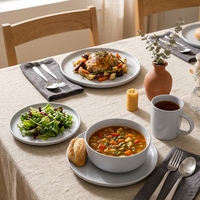 Service de table en céramique gris moucheté de luxe Guangda – Assiettes et bols en grès minimaliste gris nordique – Ensemble de vacances résistant à la chaleur
