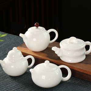 Teteras de Porcelana Blanca de Cerámica Hechas a Mano al por Mayor, Estilo Simple, con Diseño de Grasa de Cordero, Exquisitas para el Hogar y Té Kung Fu - Product Image 1