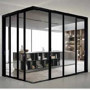 现代定制衣柜厨房内部铝型材超薄窄框滑动玻璃门