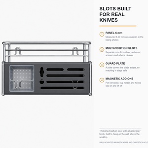 Portacoltelli da Parete Magnetico per Cucina, Porta Bacchette in Acciaio al Carbonio con Vano Porta Tagliere e Vassoio Sgocciolatoio per <span class=keywords><strong>Negozi</strong></span> di Articoli per la Casa - Product Image 2