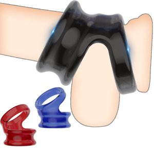 남자를위한 음낭 족쇄 잠금 부드러운 실리콘 지연 사정 수탉 반지 - Product Image 1