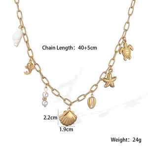 Gaya laut kerang + kerang + liontin + kalung Multi elemen liontin lumba-lumba kalung halus kualitas tinggi 18k perhiasan berlapis emas - Product Image 5