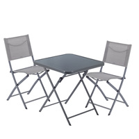 Ensemble trois pièces de chaises pliantes décontractées en fer forgé Textilene pour bistro extérieur et table et chaises portables pour balcon/jardin en plein air