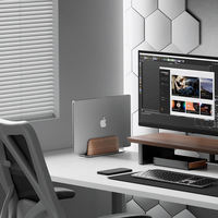 Support vertical pour ordinateur portable en noyer noir et alliage d'aluminium, support de bureau écologique et peu encombrant pour le bureau et la maison