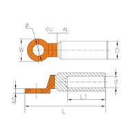 DTL-2-70mm2 CE/IEC Certificat Cuivre Aluminium Connecteurs Bimétalliques Câble Cosses De Sertissage Bornes De Connexion Cosses