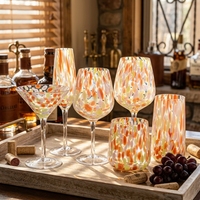 Service de verrerie marron à pois colorés pour mariage, vaisselle Joy, verres à boire côtelés à motifs léopard, gobelets en verre faits à la main