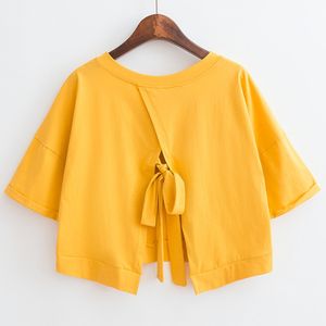 Camiseta corta Lisa informal de talla grande para mujer en método de tejido no tejido teñido liso transpirable de secado rápido - Product Image 3