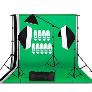 Perlengkapan Fotografi Pencahayaan Studio Set 3 Buah 50X70Cm Kotak Lembut dengan 4 Soket Lampu Kepala dan Studio Latar Belakang Sistem Berdiri