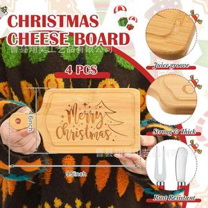 Planche à fromage en bois avec poignée, design Joyeux Noël, plateau de service en bambou pour la présentation des aliments lors de fêtes - Product Image 4
