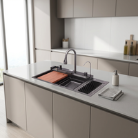 Évier de cuisine moderne sous plan, simple bac, en acier inoxydable de haute qualité, avec robinet cascade intelligent extractible, garantie 5 ans