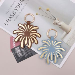 Premium Hand-<b>Stitched</b> Pu Leather Firework Keychain Charm Elegant Gold Foil Bag Pendant Perfect <b>Gift</b> for Holiday & New Year - Product Image 4