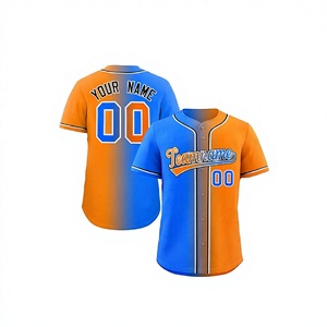 Maillot de baseball personnalisé sublimé 100% polyester, dégradé bleu-orange, blocs de couleur, manches courtes, uniforme d'équipe unisexe pour adulte - Product Image 1