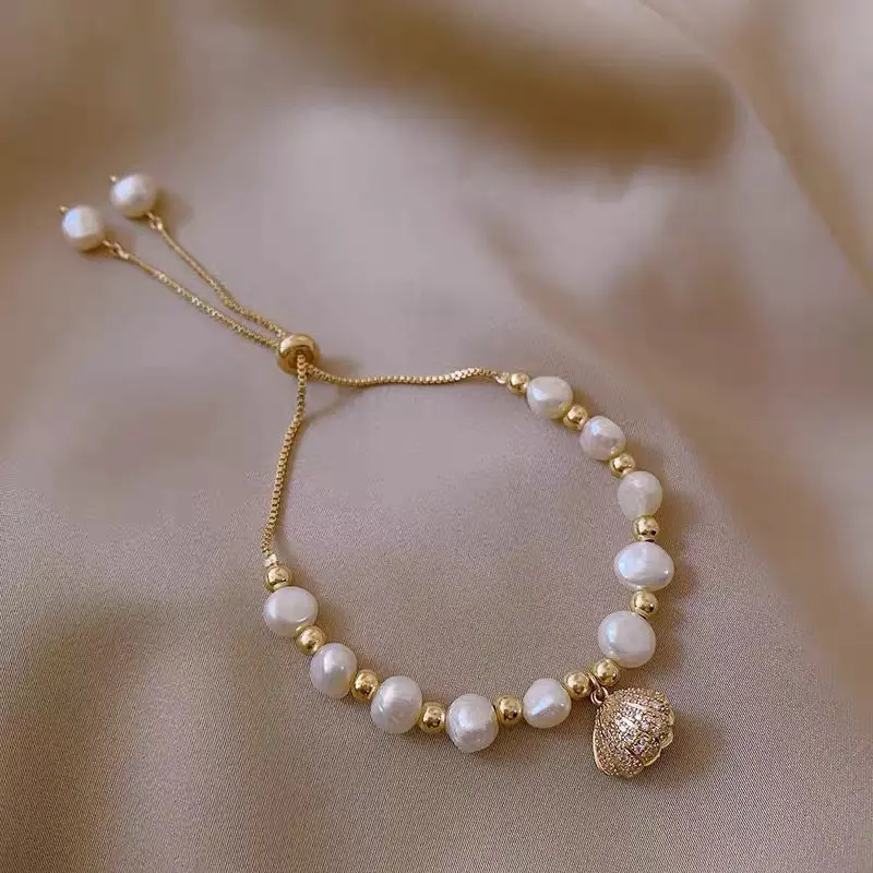 Gemstone Chakra Bracelet Gold ha riempito il barocco naturale acqua dolce perla Moonstone Bead gioiello per donne