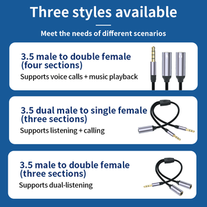 Câble audio répartiteur AUX 3,5 mm en nylon tressé blindé, 2 mâles vers 1 femelle, pour casque audio - Vente en gros - Product Image 3