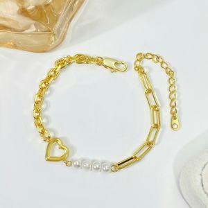 Fashion Jewelry <b>Bracelets</b> 18K Gold Plated CZ Zircon Trendy Cross Pearl <b>Bracelet</b> for Women - Product Image 2