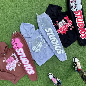 Set Hoodie pria bulu kelas berat Fashion dan wajah penuh Zip up 2 buah setelan olahraga Jogger pria Set cetak kustom 3D 50