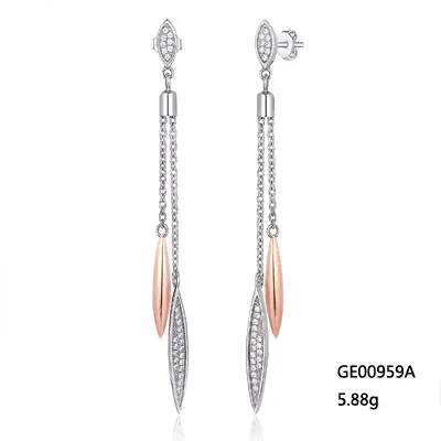 Grace Jewelry Long Rhodium And Gold Plated Drop Earrings