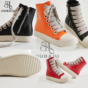 Spedizione Veloce <span class=keywords><strong>Sneakers</strong></span> Alte a Punta Tonda Scarpe Casual Invernali da <span class=keywords><strong>Donna</strong></span> in Pelle Nera Stivaletti alla Caviglia con Zip e Lacci Stivali da Moto - Product Image 2