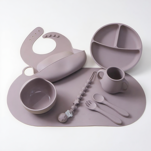 Tùy chỉnh Silicone trẻ em Bộ đồ ăn hút Bát BIB trẻ em bé dao kéo đào tạo muỗng và nĩa tấm sippy cup yếm ăn thiết lập - Product Image 2