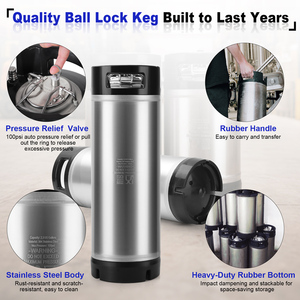 Новый пивной кег Ball Lock Corny на 5 галлонов (19 л) из нержавеющей стали 304 с двумя резиновыми ручками для домашнего пивоварения - Product Image 2