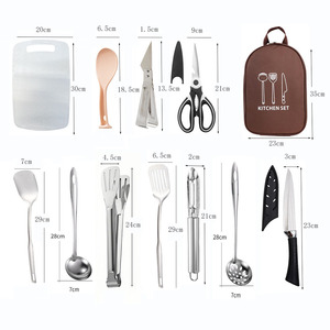 Ensemble d'ustensiles de cuisine d'extérieur 12 pièces, ustensiles de cuisine portables pour le camping avec sac de rangement, ensemble complet multifonctionnel - Product Image 5