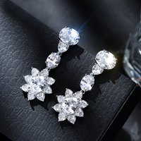 Boucles d'oreilles pendantes tournesol de luxe plaquées or blanc avec zircone cubique 3A, boucles d'oreilles de mariée plaquées or rose pour mariage et bal de promo